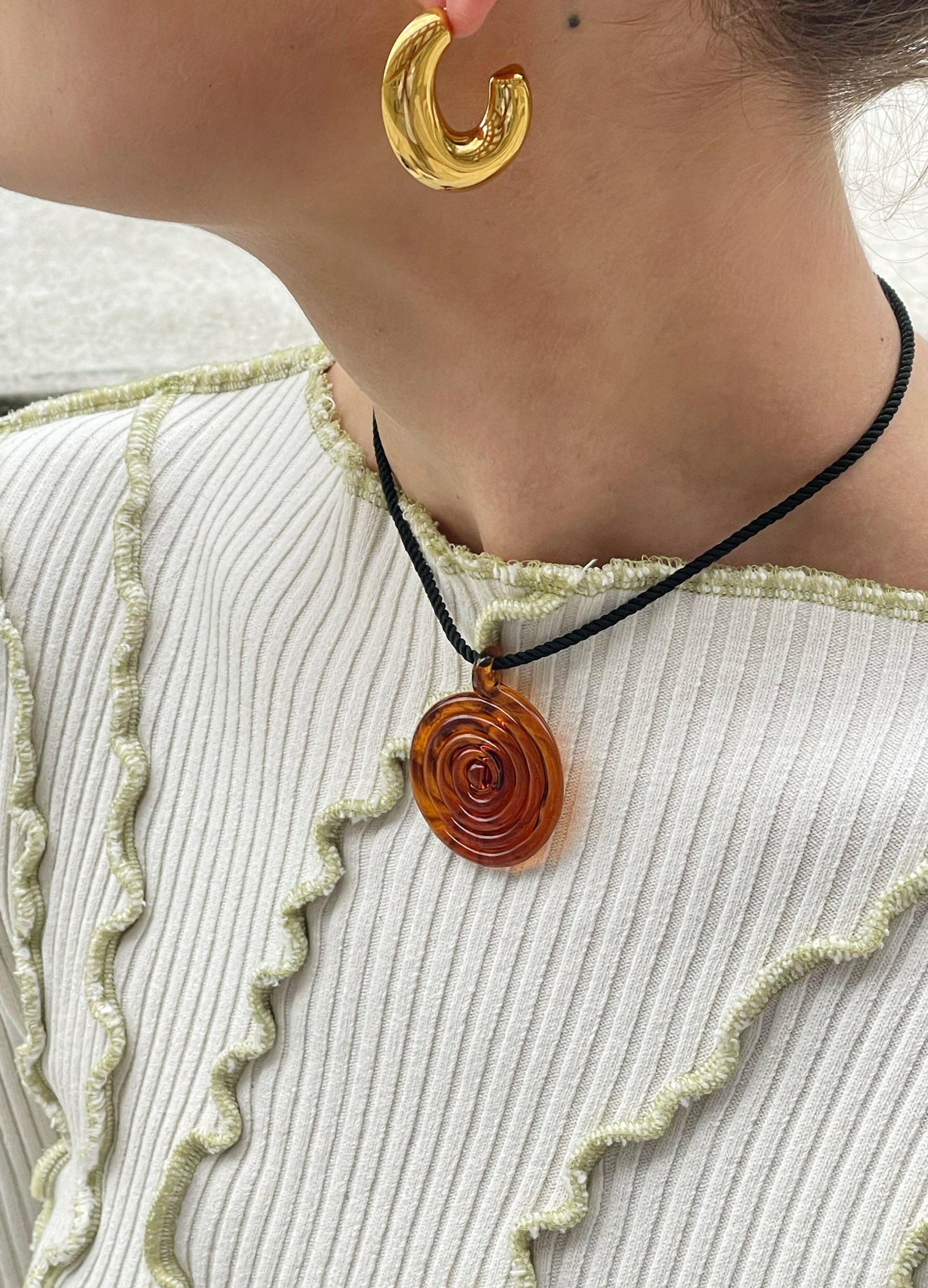 Swirl Glass Necklace - Lemon Lua Swirl Glass Necklace Lemon Lua Clear / Black Lemon Lua Swirl Glass Necklace Swirl Glass Necklace