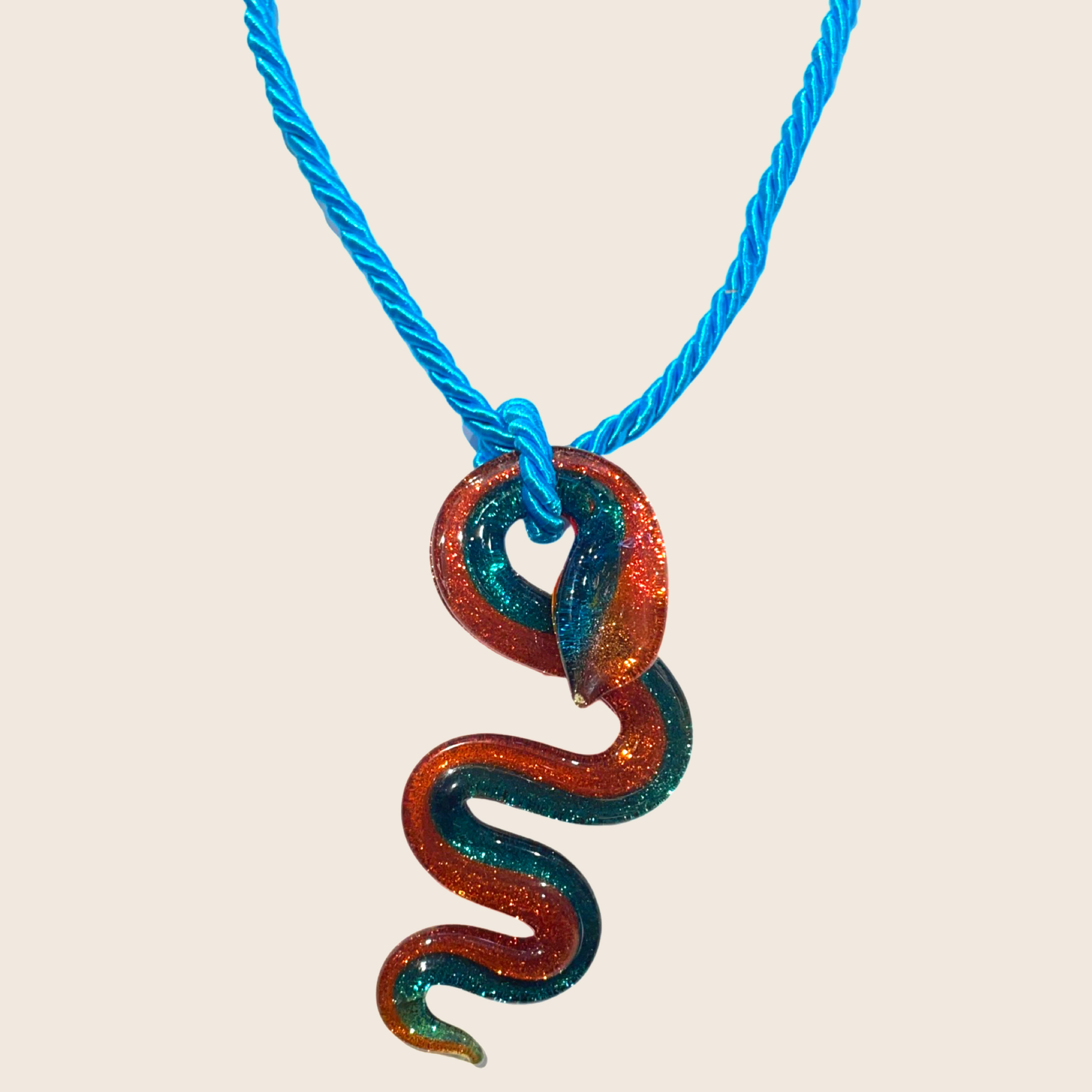 Electric Snake Glass Necklace - Lemon Lua Electric Snake Glass Necklace Lemon Lua Blue + Orange Lemon Lua Electric Snake Glass Necklace Electric Snake Glass Necklace