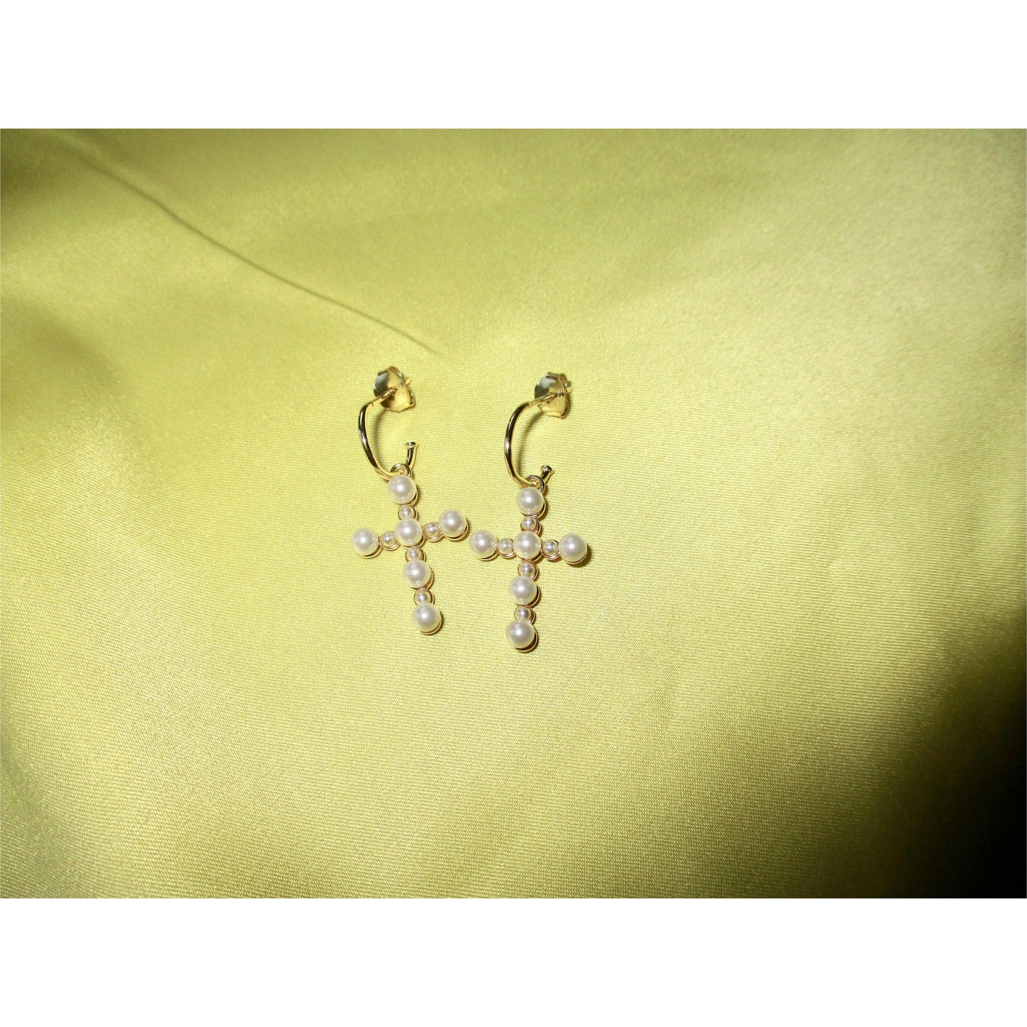 Pearl Cross Earrings - Lemon Lua Pearl Cross Earrings Lemon Lua A pair Lemon Lua Pearl Cross Earrings Pearl Cross Earrings