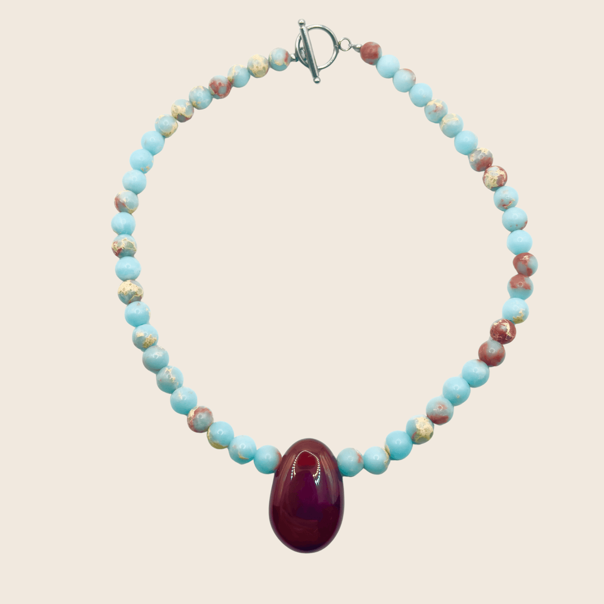 Imperial Jasper Carnelian Gemstone Necklace.