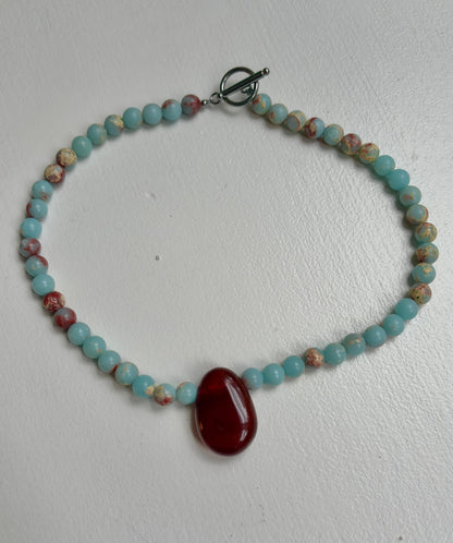 Imperial Jasper Carnelian Gemstone Necklace