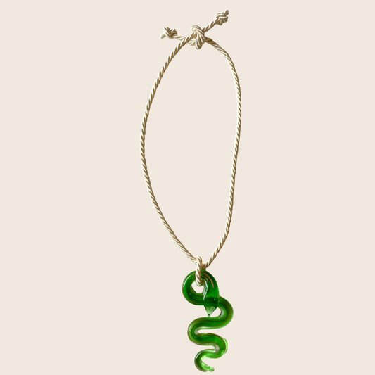 Glass Snake Necklace - Lemon Lua Glass Snake Necklace Lemon Lua Green / Beige Lemon Lua Glass Snake Necklace Glass Snake Necklace