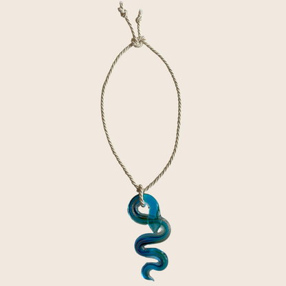 Glass Snake Necklace - Lemon Lua Glass Snake Necklace Lemon Lua Aqua / Beige Lemon Lua Glass Snake Necklace Glass Snake Necklace