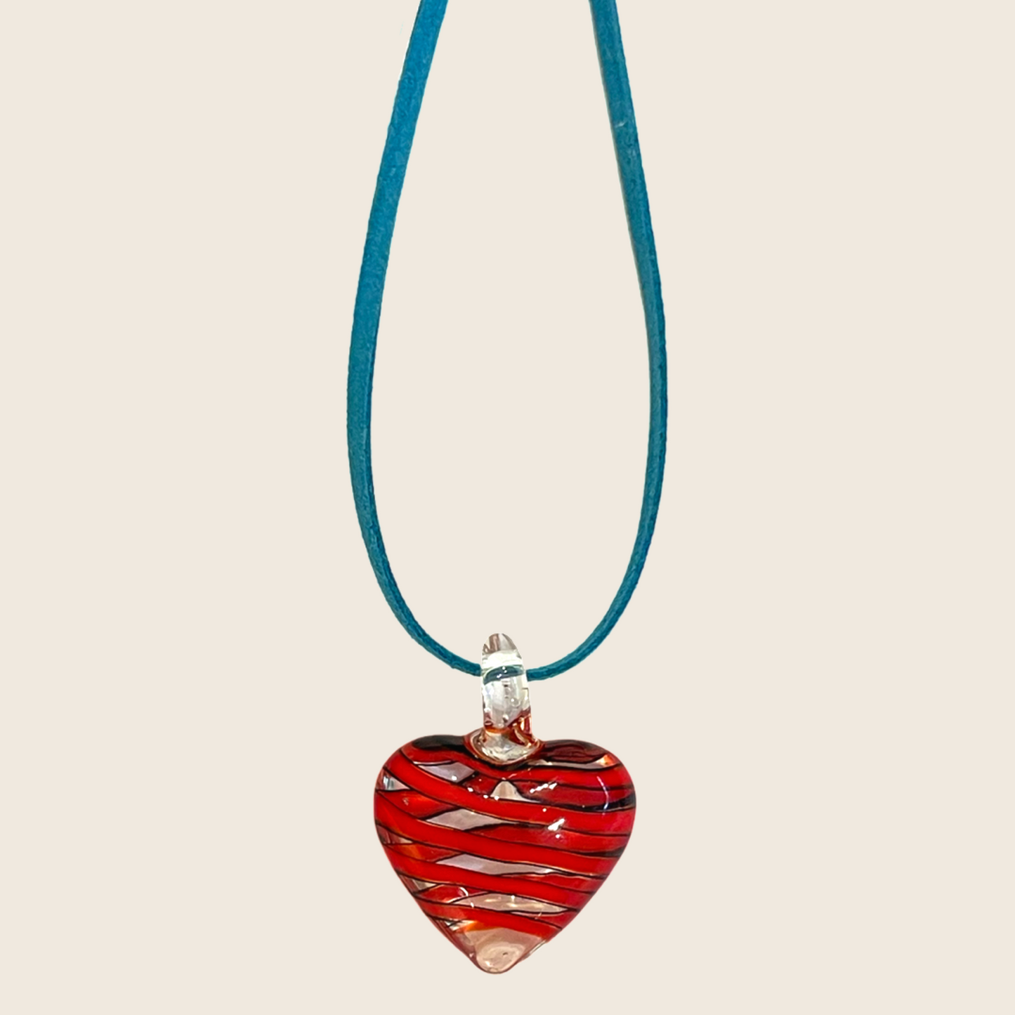 Striped Heart Glass Necklace - Lemon Lua Striped Heart Glass Necklace Lemon Lua Red with Black / Black Lemon Lua Striped Heart Glass Necklace Striped Heart Glass Necklace