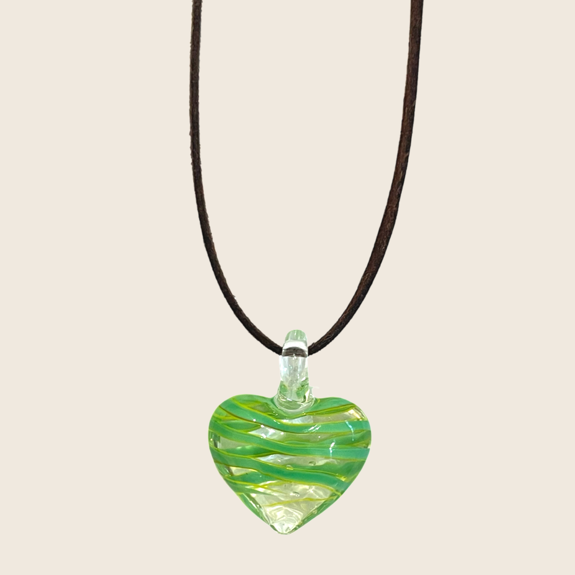 Striped Heart Glass Necklace - Lemon Lua Striped Heart Glass Necklace Lemon Lua Green / Black Lemon Lua Striped Heart Glass Necklace Striped Heart Glass Necklace