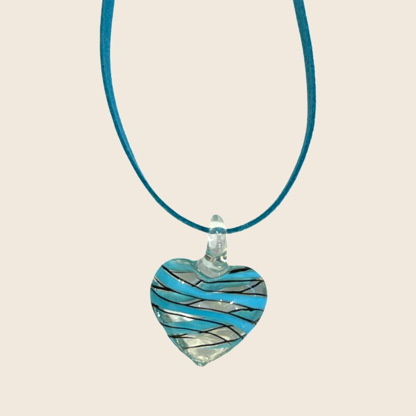 Striped Heart Glass Necklace - Lemon Lua Striped Heart Glass Necklace Lemon Lua Blue / Black Lemon Lua Striped Heart Glass Necklace Striped Heart Glass Necklace