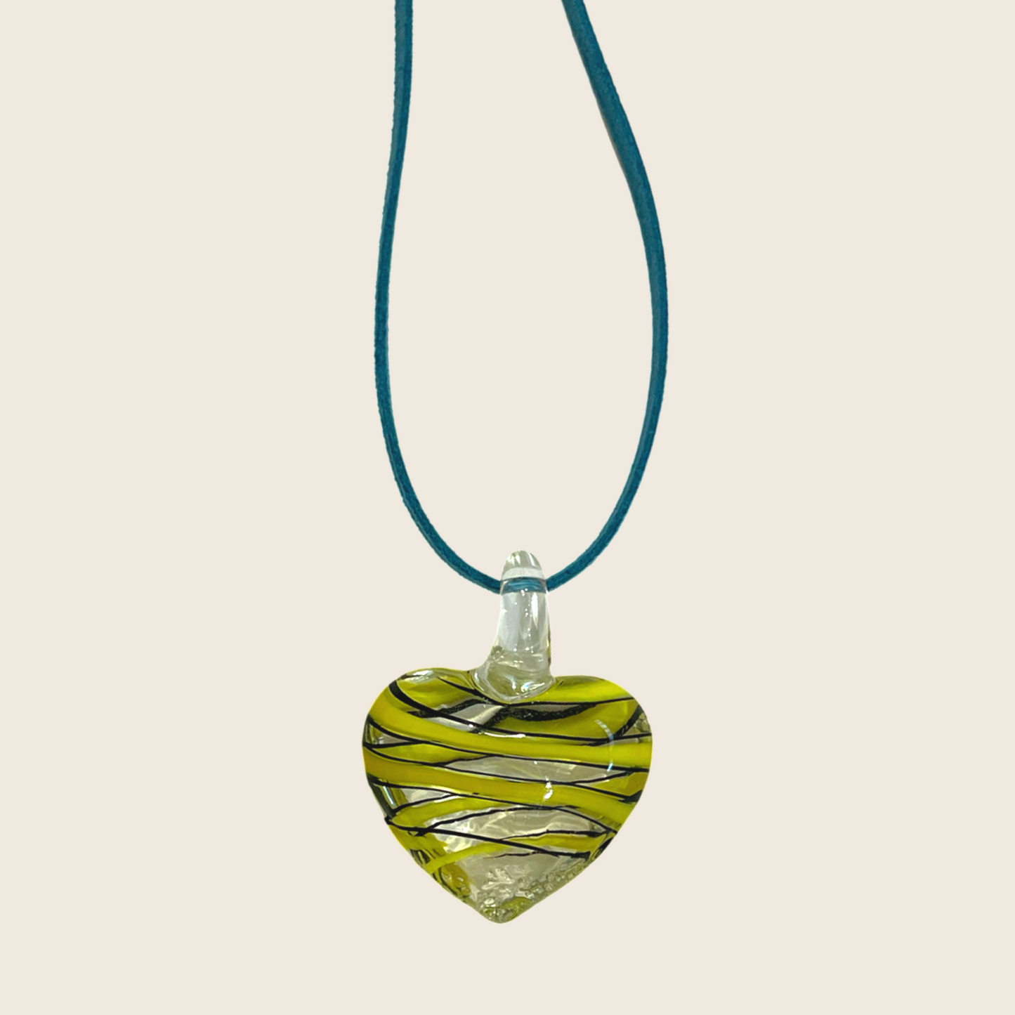 Striped Heart Glass Necklace - Lemon Lua Striped Heart Glass Necklace Lemon Lua Yellow / Black Lemon Lua Striped Heart Glass Necklace Striped Heart Glass Necklace