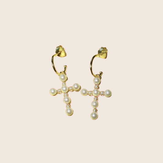 Pearl Cross Earrings - Lemon Lua Pearl Cross Earrings Lemon Lua A pair Lemon Lua Pearl Cross Earrings Pearl Cross Earrings